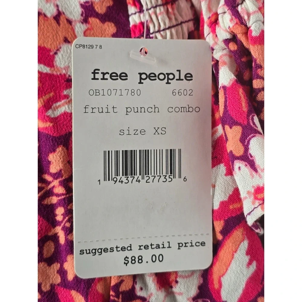 Free People Top XS Sweet Memories NEW Floral Ruffle Cottagecore Puff Sleeves $88